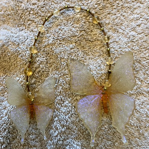 Beaded Butterfly Suncatcher Pastel Clear Crystal Prism Hanging Patio Decor Yard - Picture 3 of 5
